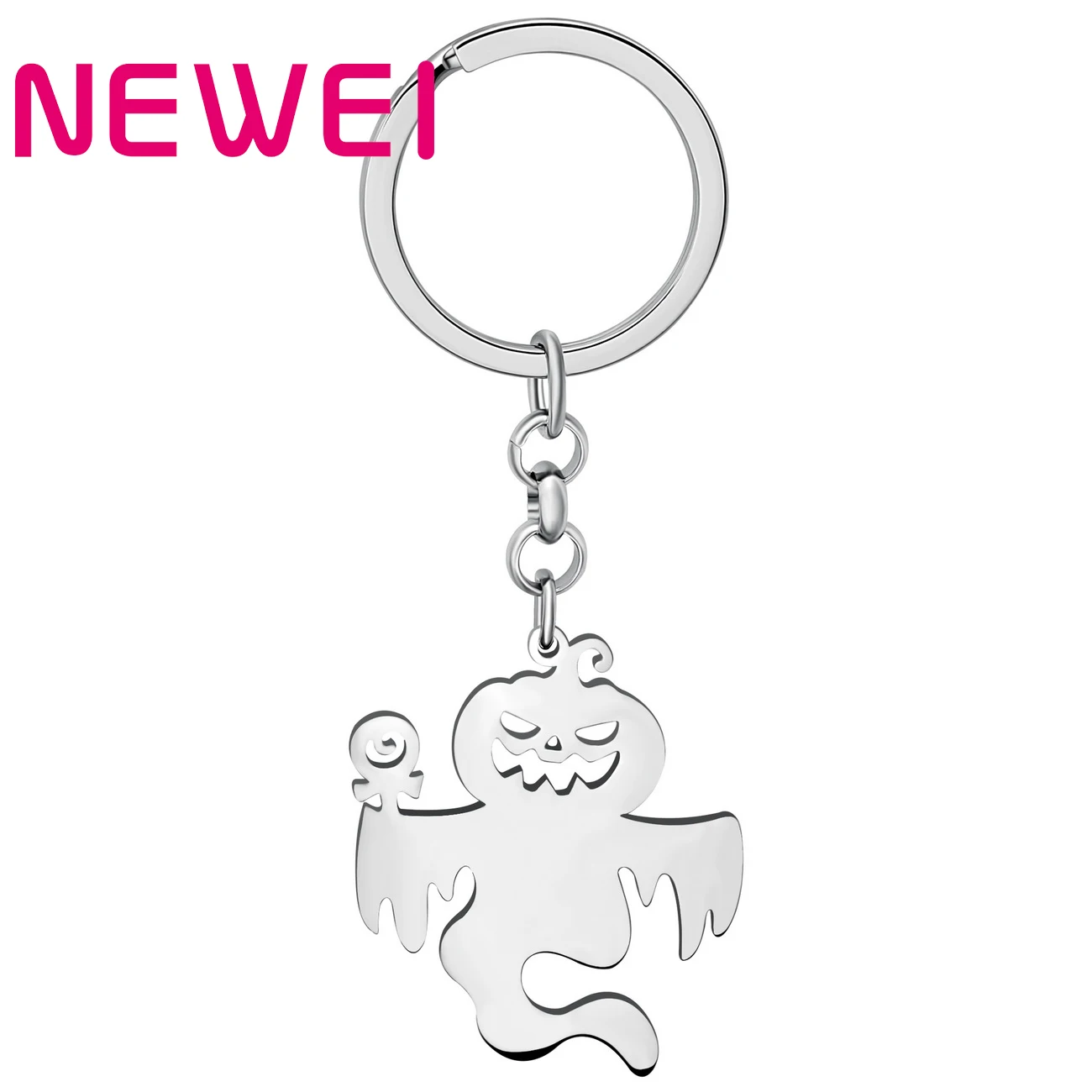 

NEWEI Halloween Stainless Steel Silver-plated Cute Lollipop Pumpkin Ghost Keychains Animal Pendant Key Holder Jewelry For Women