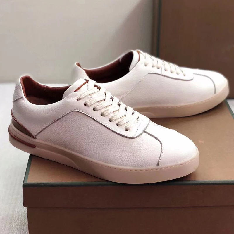 

Stone White Traveller Walk Full-Grain Leather Sneakers Designer Manual Suture Leisure Men's Shoes Flats Low-Top Male Footwear