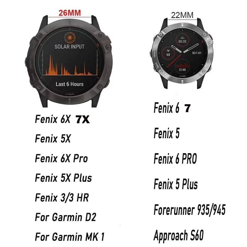 Ремешок нейлоновый на липучке для Garmin Fenix 7 7X 26 мм 22 ремешок 6X 6 5X 5 3 3HR Forerunner 935