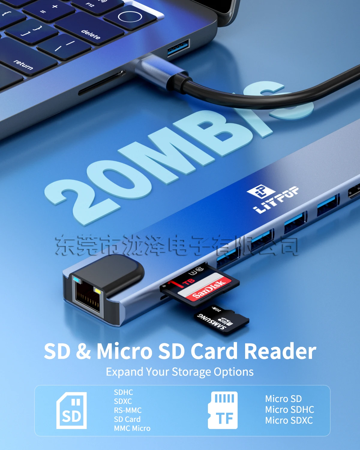Фото Док-адаптер 10 в 1 USB C-концентратор с 4K HDMI-совместимым VGA PD 100 Вт USB 3.0 2.0 SD/TF Card Reader Разъем 3,5 мм для ноутбуков типа C №5
