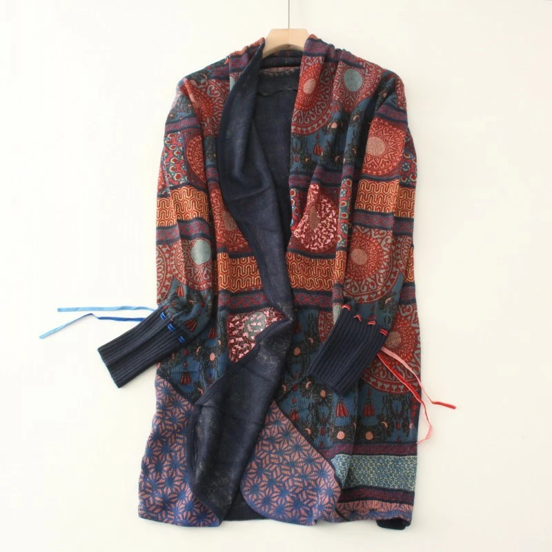 

Foreign trade Spain D's spring and autumn tide brand printing sequins knitted shawl with a cardigan
