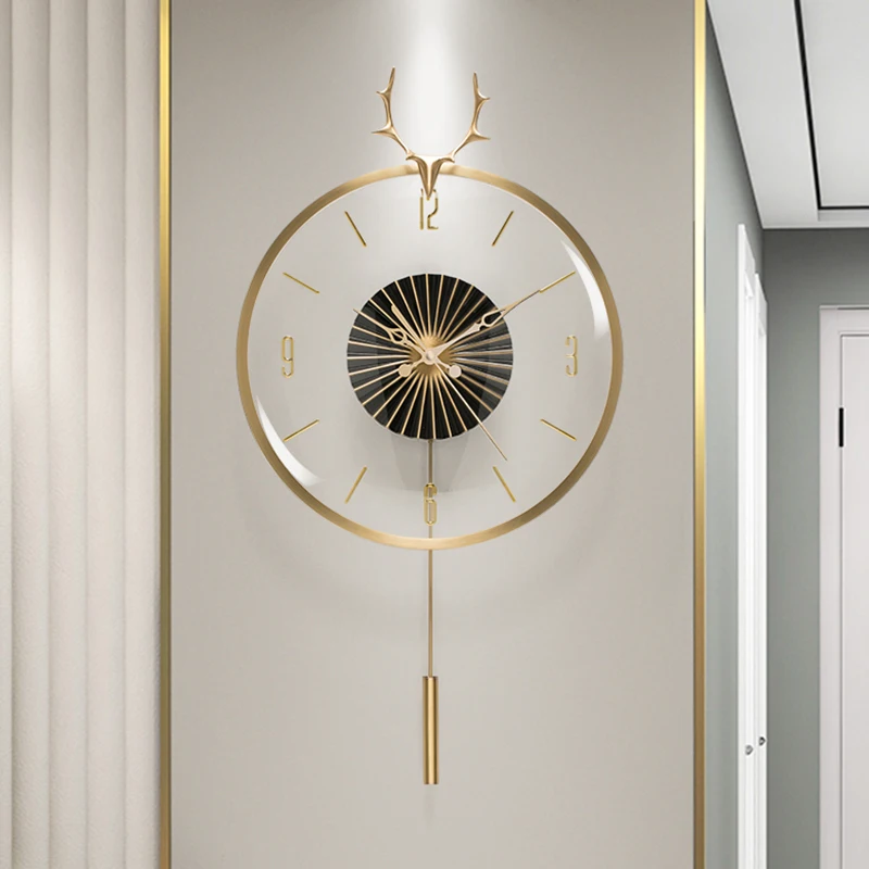 

35CM Nordic Luxury Copper Deer Bird Decoration Wall Clock Living Room Household Personality Clock Home Minimalist Art Wall Clock