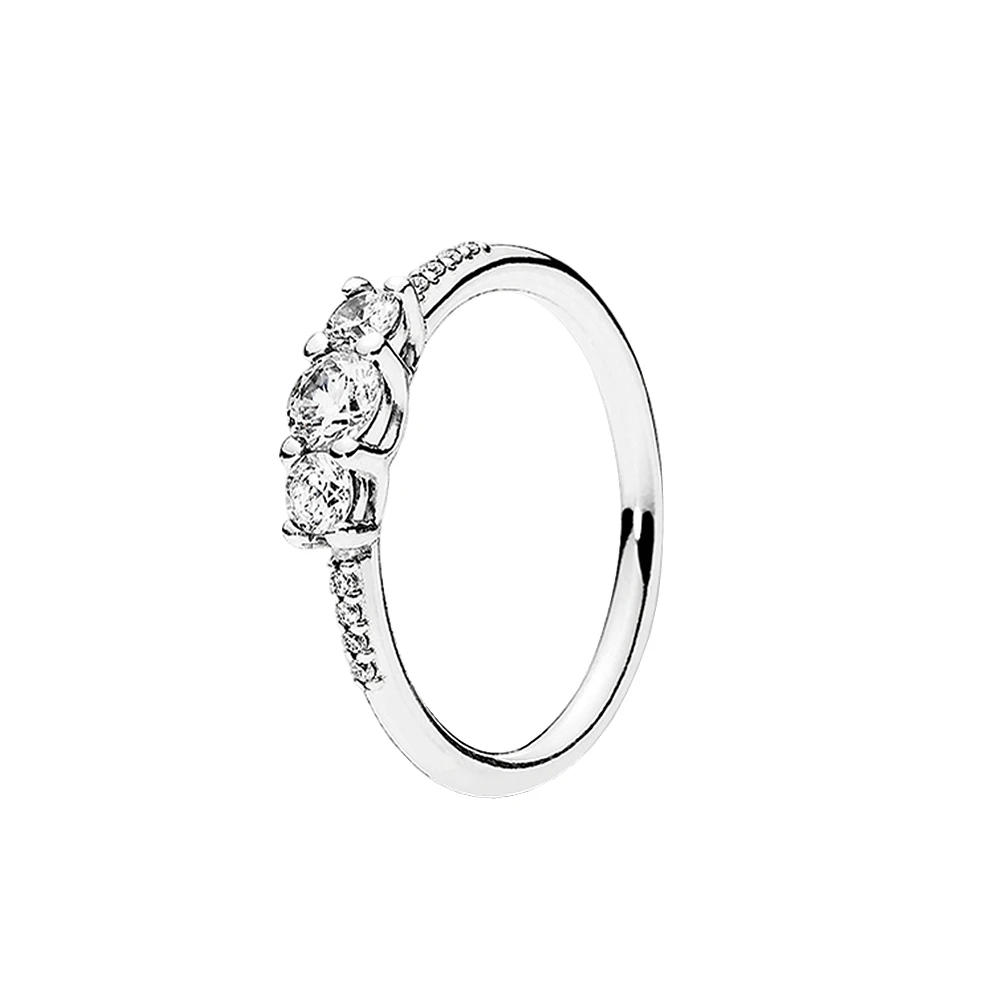 Pandora-Bague de Luxe en Argent 925 pour Femme, Bijoux à Trois Pierres Transparentes, Adaptés aux Cadeaux d'Anniversaire