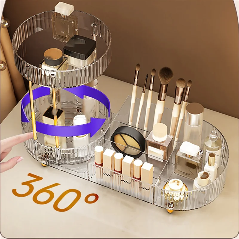 Фото ABGR-Skincare Cosmetics Вращающийся органайзер для макияжа для туалетного столика, 2-уровневый парфюм с держателями для кистей №2