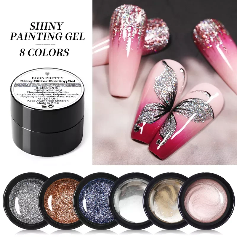 

BORN PRETTY 5g Glitter Shining Painting Nail Gel Metallic Gel Nail Polish Nail Art Soak Off UV LED Gel Varnish Holographic Gel