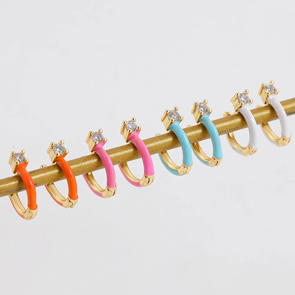 

2023 New Punk Oil Drip Multicolour CZ Hoop Earrings Women Retro Gold Color Zircon Tiny Ear Buckle Huggie Jewelry Birthday Gifts