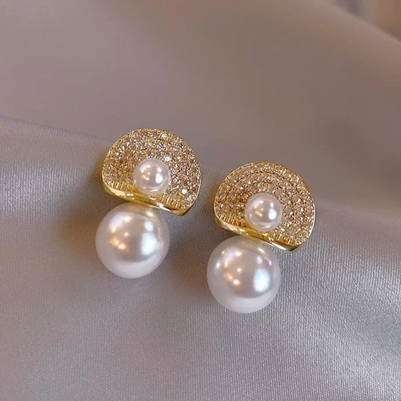 

Micro Pave Pearl Earrings For Women Korean Style Delicate Simple Temperament New Earings Jewelry Wholesale