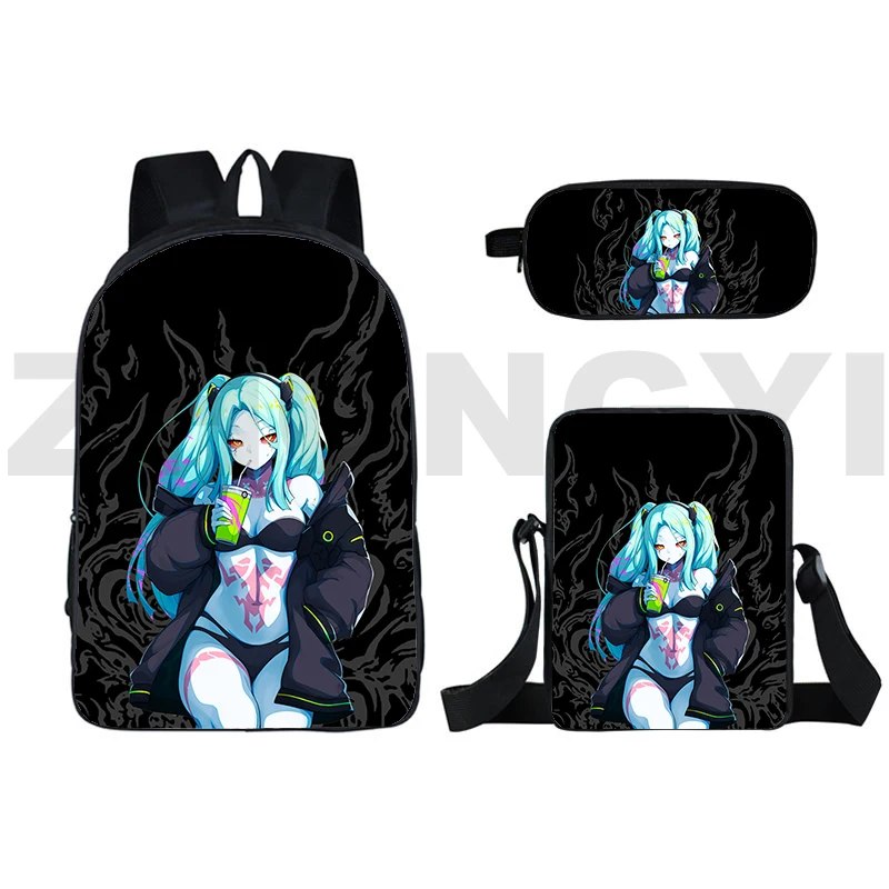 

3 Pcs/Set Rebecca Cyberpunk Edgerunners 3D Backpacks Teens College Outdoor Sport School Bags Travel Bag Canvas Crossbody Pen Bag