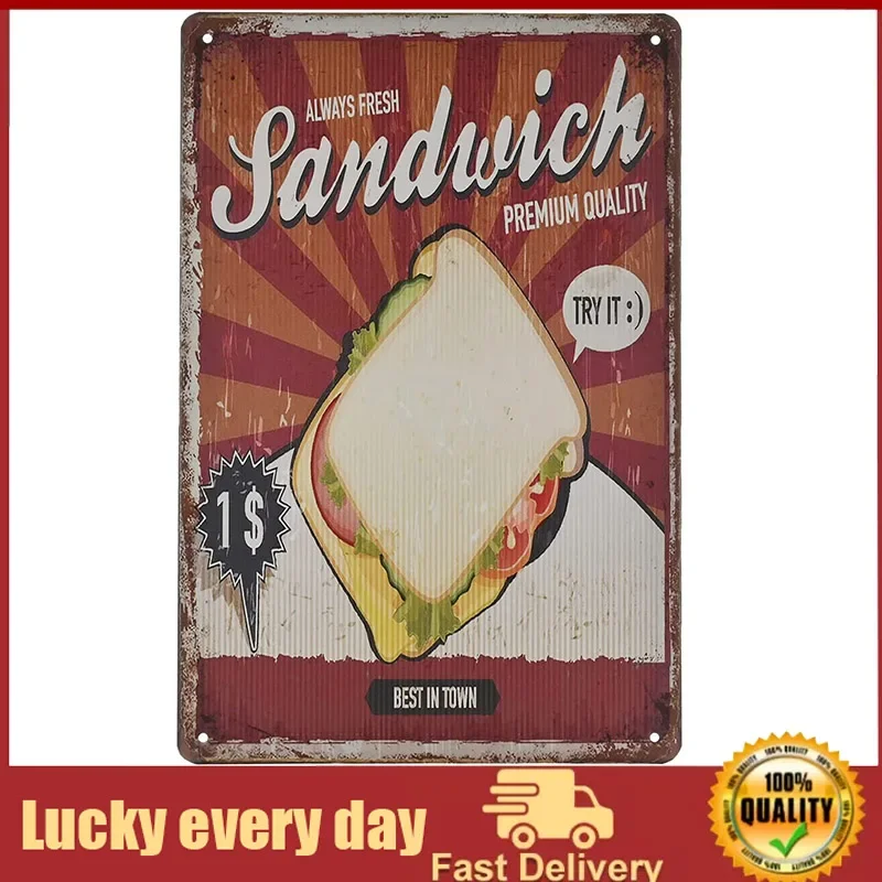 

Vintage Metal Sign - Sandwich Fast Food Shop Retro Tin Decorative Sign Wall Decor Metal Plate metal plate home decoration wall