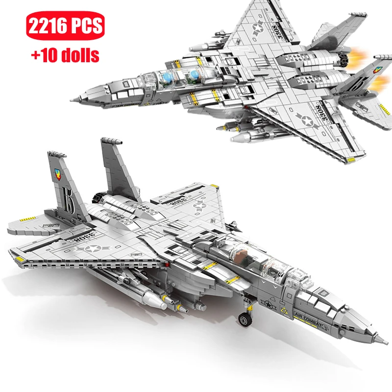 

Military Aircraft Weapons USA F-15E Fighter Model Building Blocks MOC Large Armed Airplane Figures Bricks Kids Toys Boys Gifts