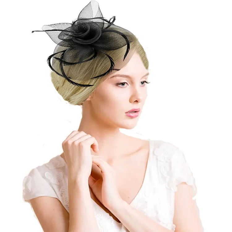 

Occidental Bride Veil Ornaments Wedding Headwear Bow Knot Hat Net Gauze Flower Feather Hairpin Hairpin Accessories