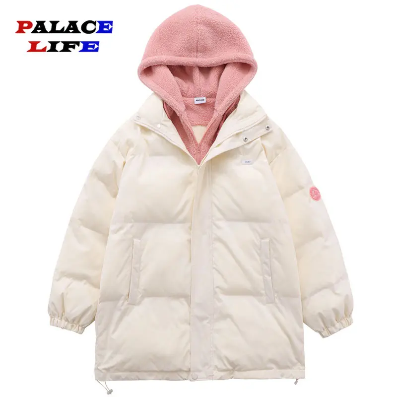 Winter Fleece Hooded Parkas Jackets Men Patchwork Thicken Warm Bubble Padded Coats Streetwear Fashion Casual Puffer Jacket