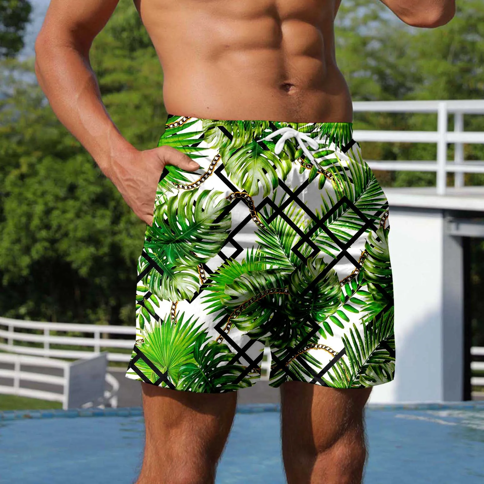 

Брюки мужские спортивные с принтом, повседневные трендовые штаны, пляжные шорты для фитнеса и бега, летние