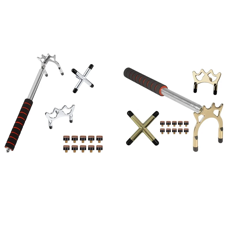 

ELOS-Retractable Billiards Cue Stick Bridge With 3 Pcs Removable Brass Bridge Head And 10 Pcs 10Mm Screw On Cue Tips