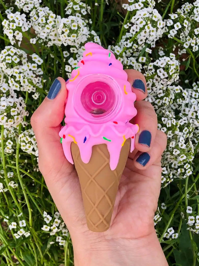 

4inch Ice Cream Silicone Pipe WIth Glass Bowl Smoking Pipe