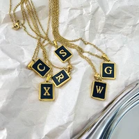 a z alphabet square initial necklaces for women stainless steel 26 initials natural shell letter pendant necklace charm jewelry