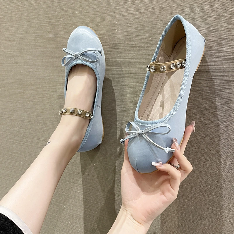 

Женские туфли на плоской подошве, Разноцветные Повседневные балетки с круглым носком и бантом, лето 2022