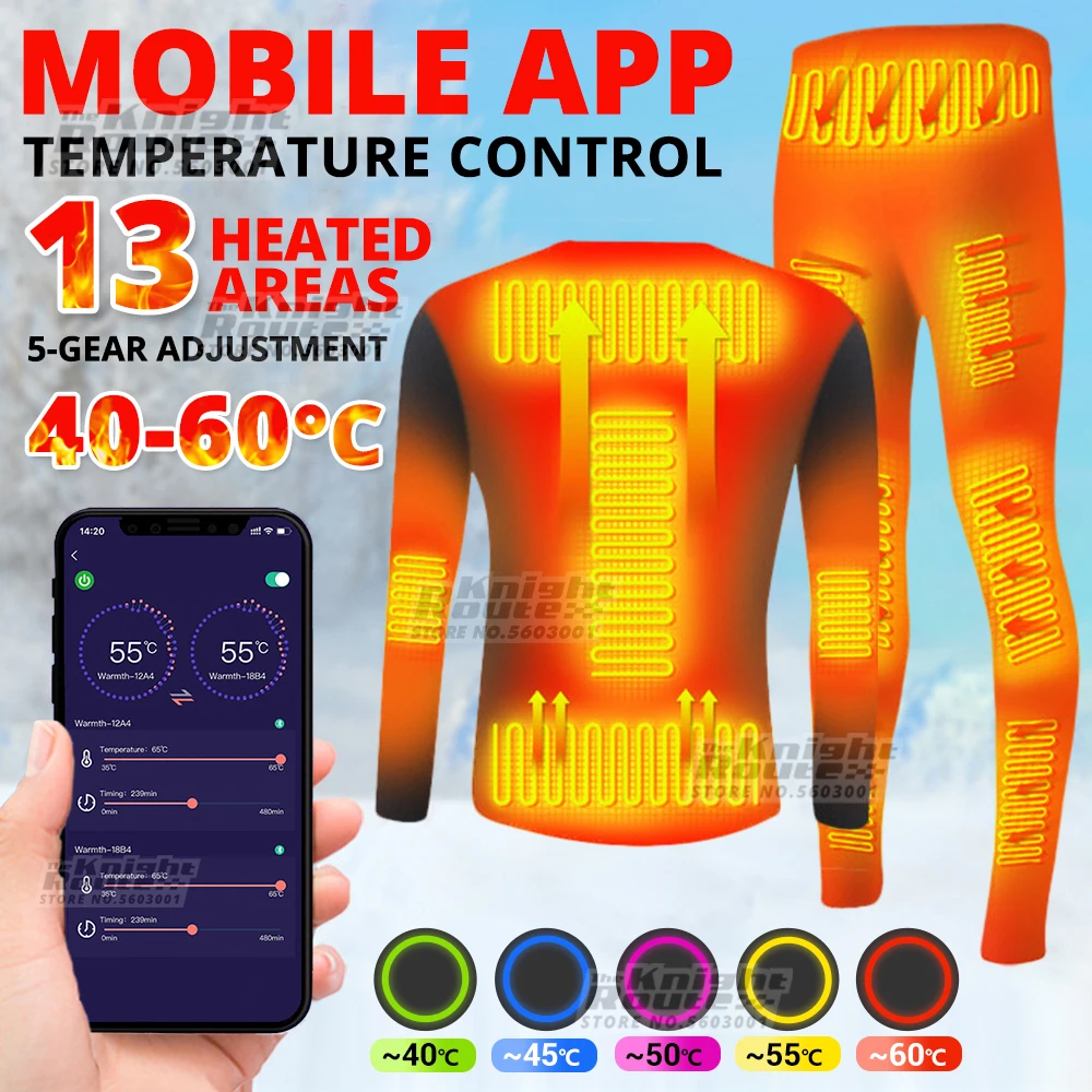 

Winter 20 Areas Women Men Heated Underwear Jacket Thermal Suit APP Control Heated Vest Heated Clothing Warm Travel Long Johns
