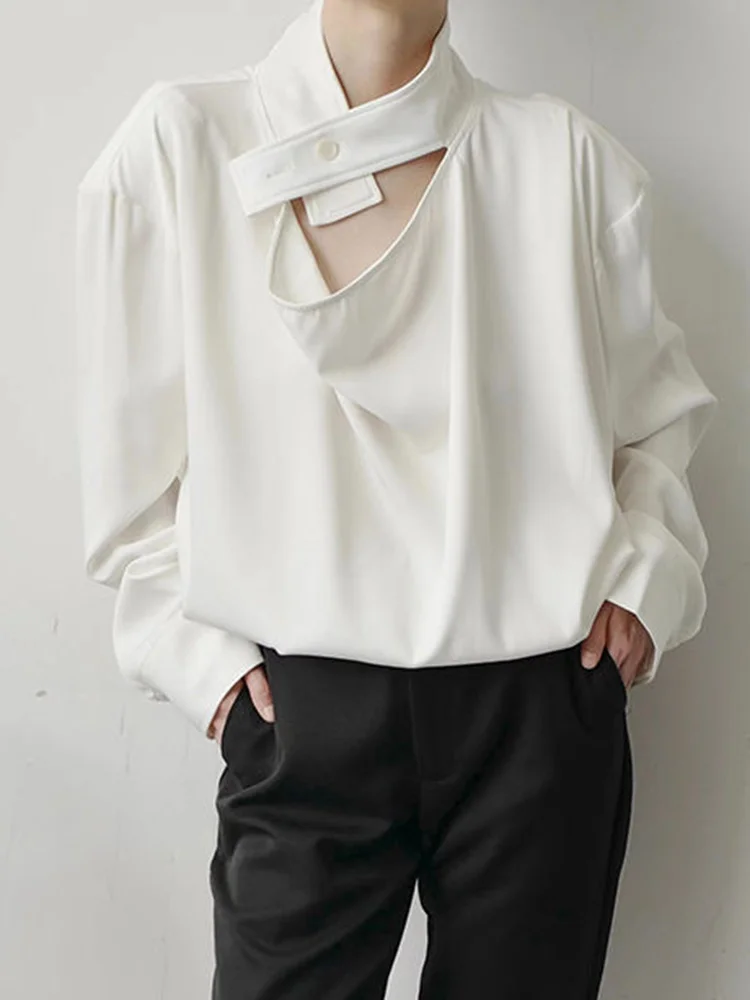 

Fashion New Niche Korean Designer Loose Men's Shirt 2023 Solid Color Long Sleeve Hollow Out Male Tops Darkwear 2A6118
