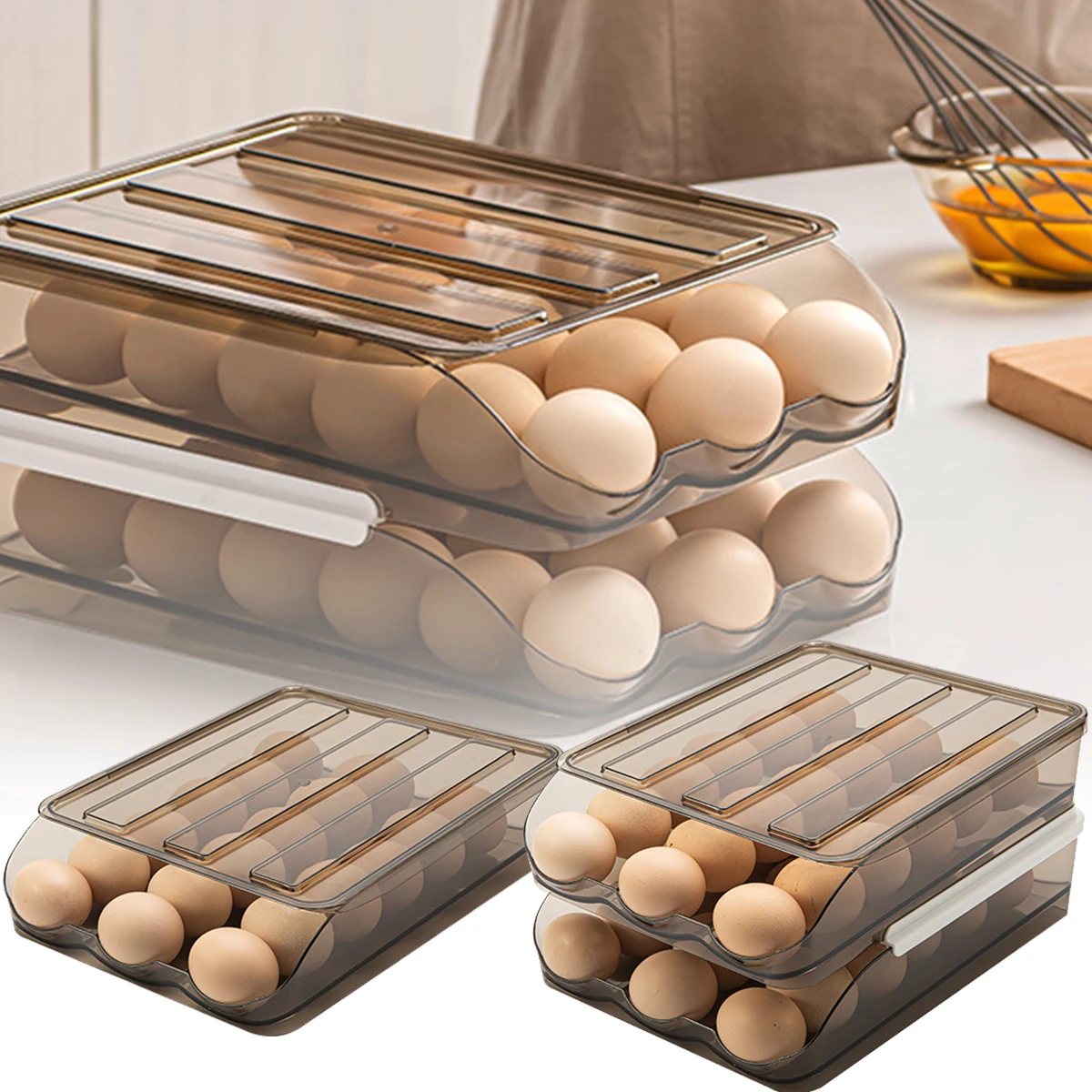 

Новинка коробка для хранения яиц Автоматическая прокрутка держатель для яиц автоматический слайд дозатор яиц многоразовый прочный 1/2 слоя ...