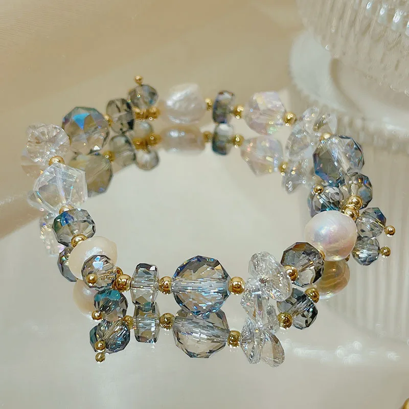Женский браслет с жемчугом в стиле барокко розовый/прозрачный/синий/цвет
