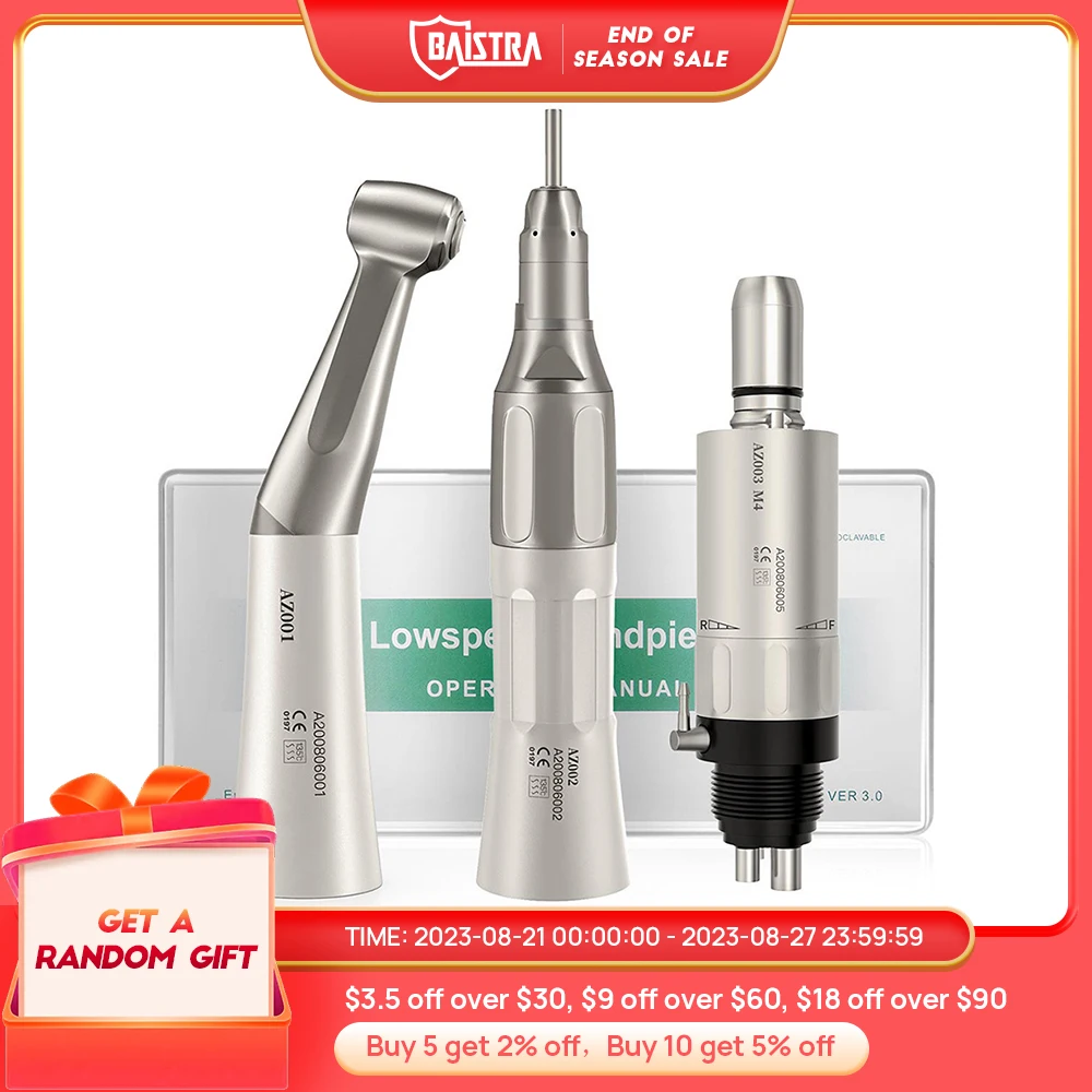 Dental Low Speed Handpiece Set Contra Angle 4/2 Holes Air Turbine Motor Straight External Water Spray Push Button Dentist Tools