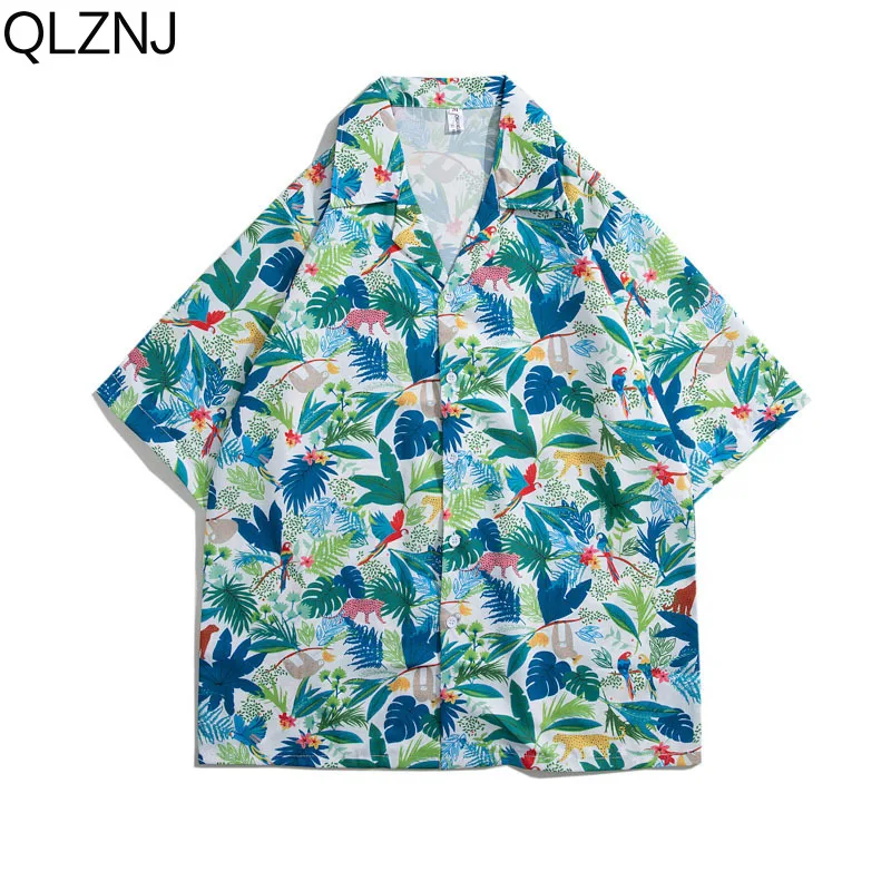 

Vintage Men Shirts Leaves Print Loose Summer Beach Blouse Top Short Sleeve Harajuku Streetwear Retro Women Hawaiian Shirt Camisa