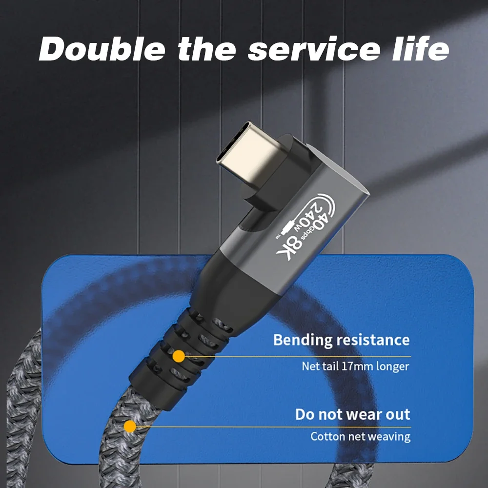 Фото Thunderbolt USB 4 Угловой кабель 90 градусов 40 Гбит/с USB4 Локоть типа C Thunderbolt3 4 Кабель передачи данных USB C PD240W Быстрая зарядка №5