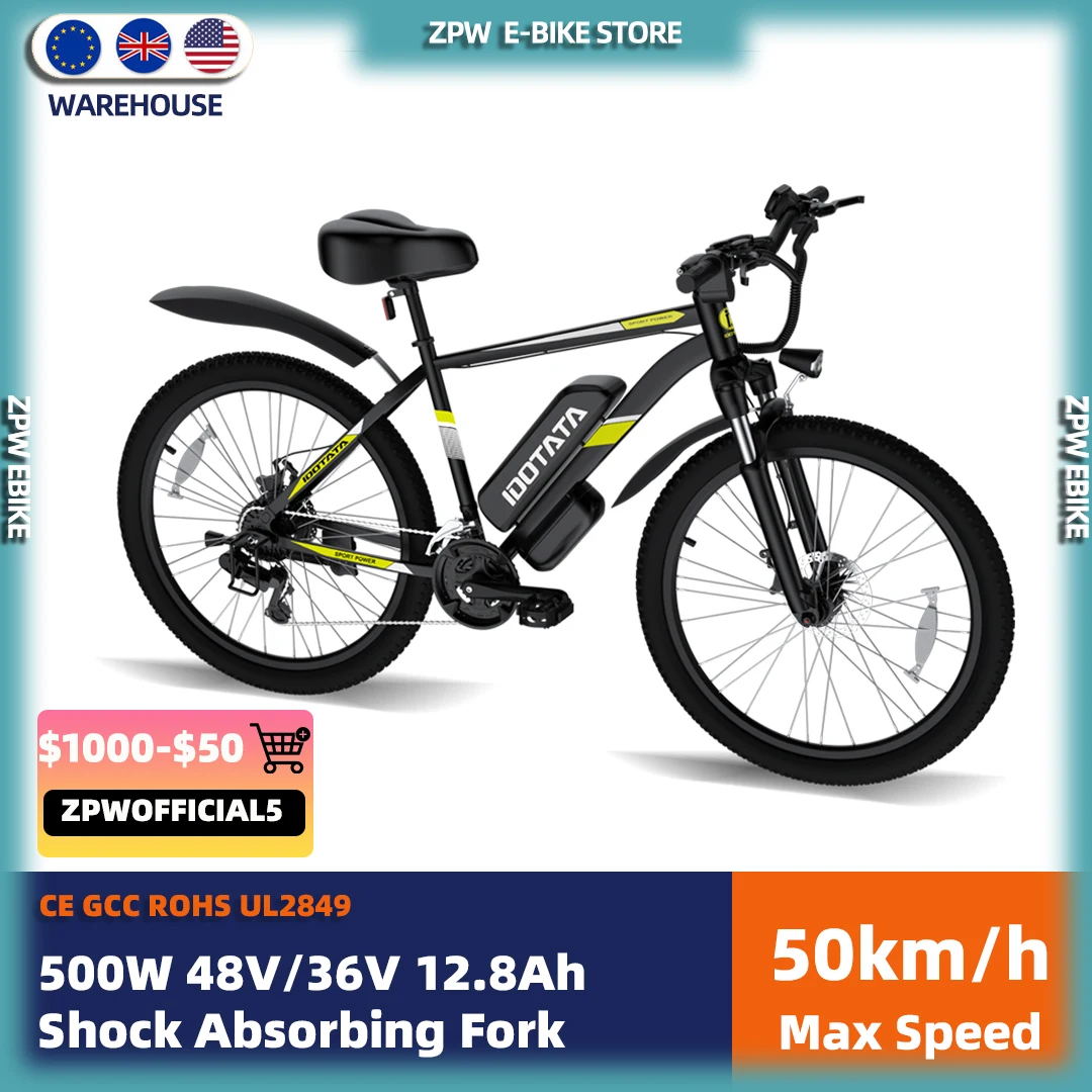 

500w Mtb Electric Motor Electric Bike Mountain Ebike For Men Mtb Fat Tire Snow Bicycle 48v Motor 12.8ah High Quality Aluminum