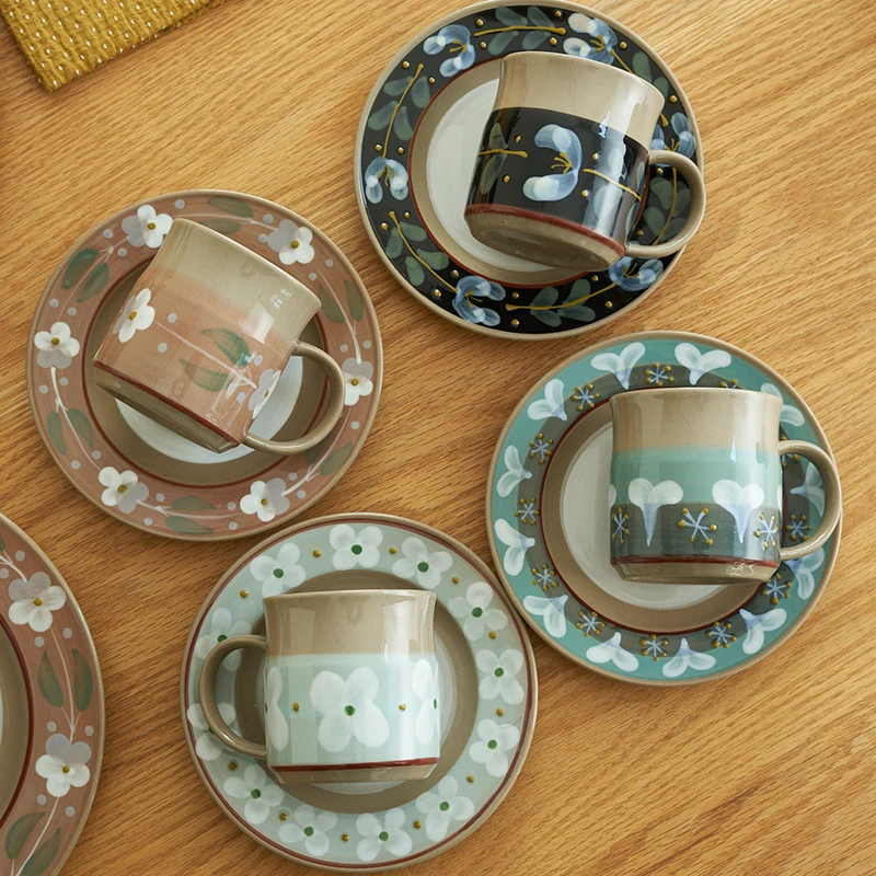 

French Retro Mug Hand-painted Ceramic Cups Exquisite Coffee Cups Ceramic Plates Office Cups Kitchen Household Tableware Set