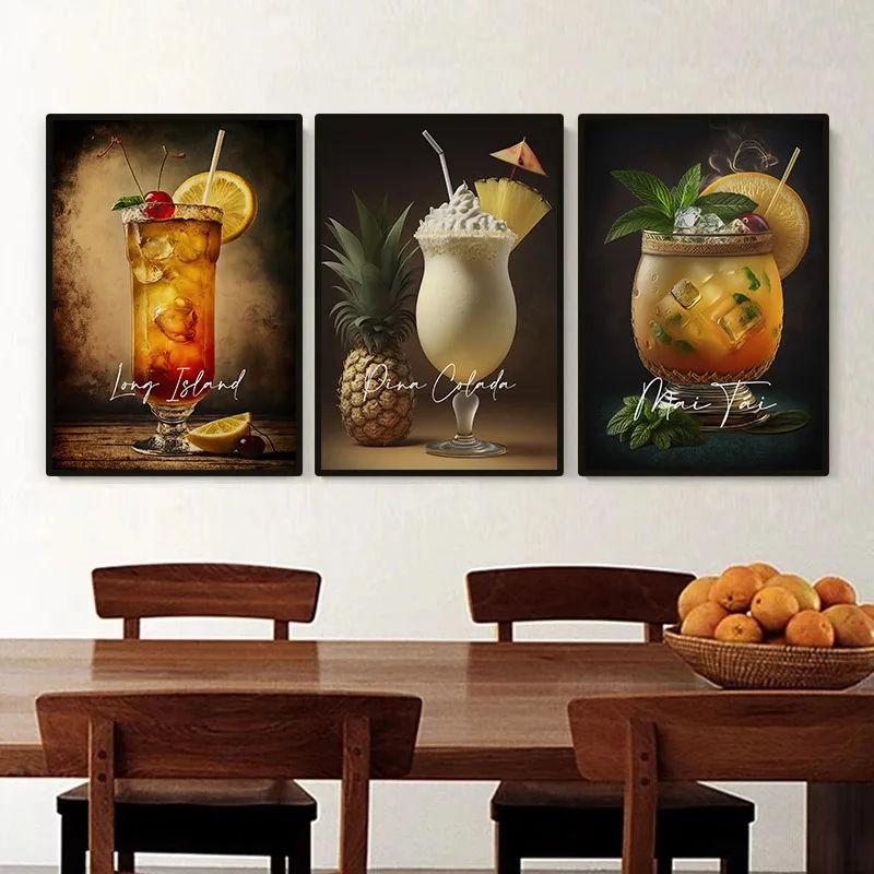 Современный постер для напитков коктейлей вина кофе мартини и Мохито Картина на