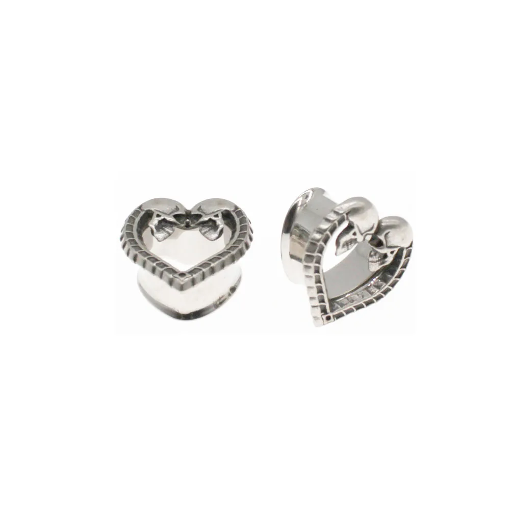 

Guemcal 2pcs Stainless Steel Heart-shaped Skull Head Love Horn Hollow Ear Expander 8-25mm Piercing Fashion Jewelry