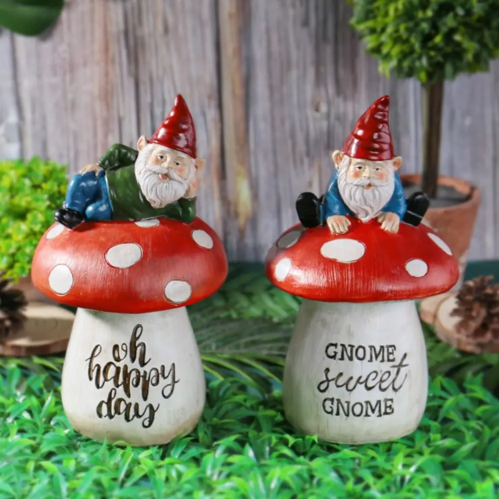 Crafts Resin Dwarf Sitting Mushroom Ornament Cute Creative Elf Sculpture Cartoon Waterproof Miniature Figurine Courtyard