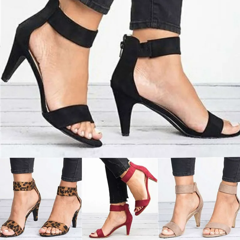 

Spring Women Pumps Sandals Thin High Heel Open Toe Zipper Suede Leopard Platform Office Ladies Sandal Shoes Sapato Feminino