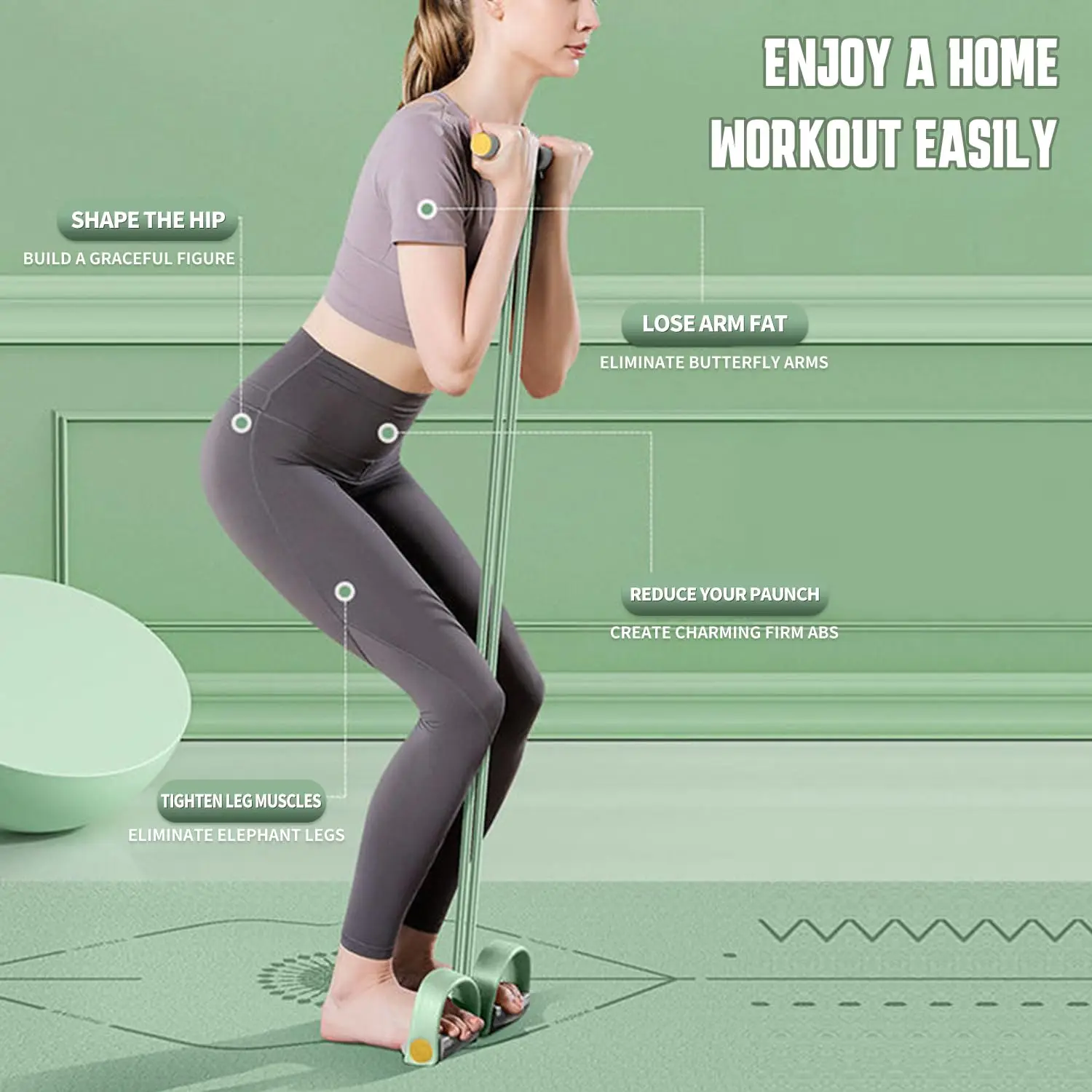 Эластичная лента с педалью многофункциональная тренировочная для похудения и