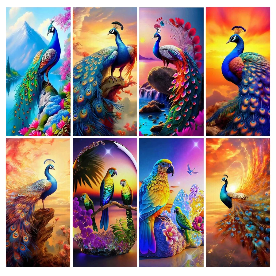 

Sunset Colorful Peacocks Diamond Painting Large Size Parrot 5D Diy Full Mosaic Embroidery Animal Birds Picture Wall Decor AA4869