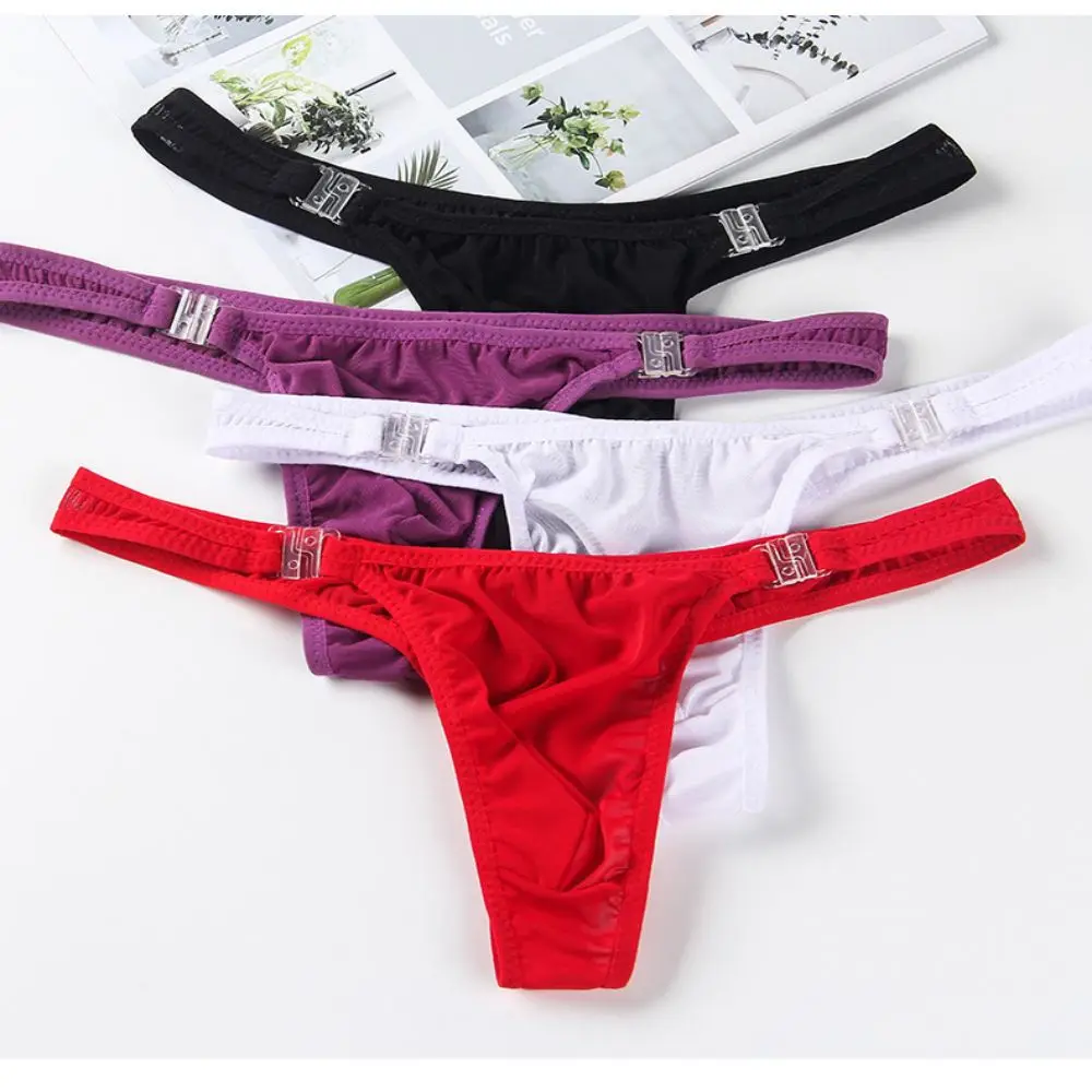 

Snap Detachable Men'S Underwear Thong Mesh Transparent Sexy Perspective Briefs Breathable Comfortable Briefs Cueca Calzoncillos