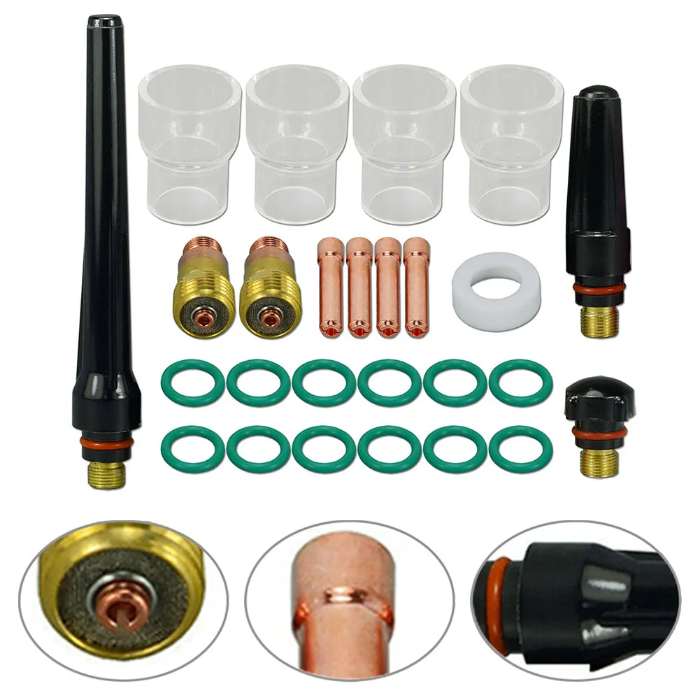 

26PCS TIG Welding Torch Accessories Kit Alumina Nozzle Stubby Gas Lens Pyrex Cup Kit For DB SR WP 17 18 26 Welding Torch