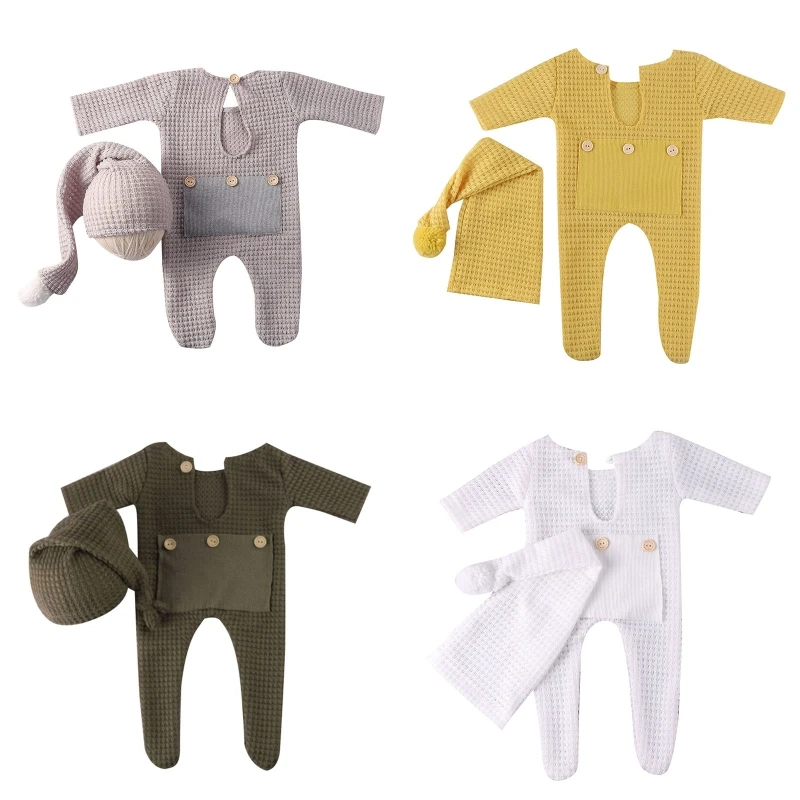 

Newborn Baby Soft Onesies Romper with Hat Photo Taking Props Cute Jumpsuit Clothes Unisex Suit Spandex 0~1 Year