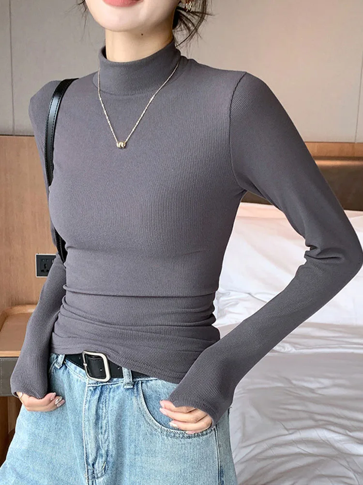 Новинка 2024 вязаные пуловеры с воротником-хомутом женские нижние рубашки свитер