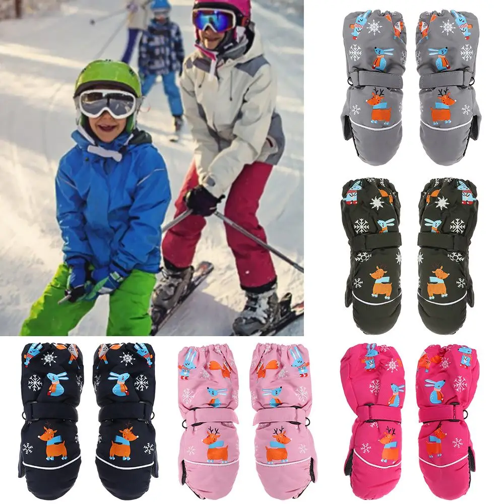 

Quality Winter Deer Rabbit Non-slip Waterproof Kids Boys Girls Long-sleeved Mittens Thick Warm Children Ski Gloves Windproof