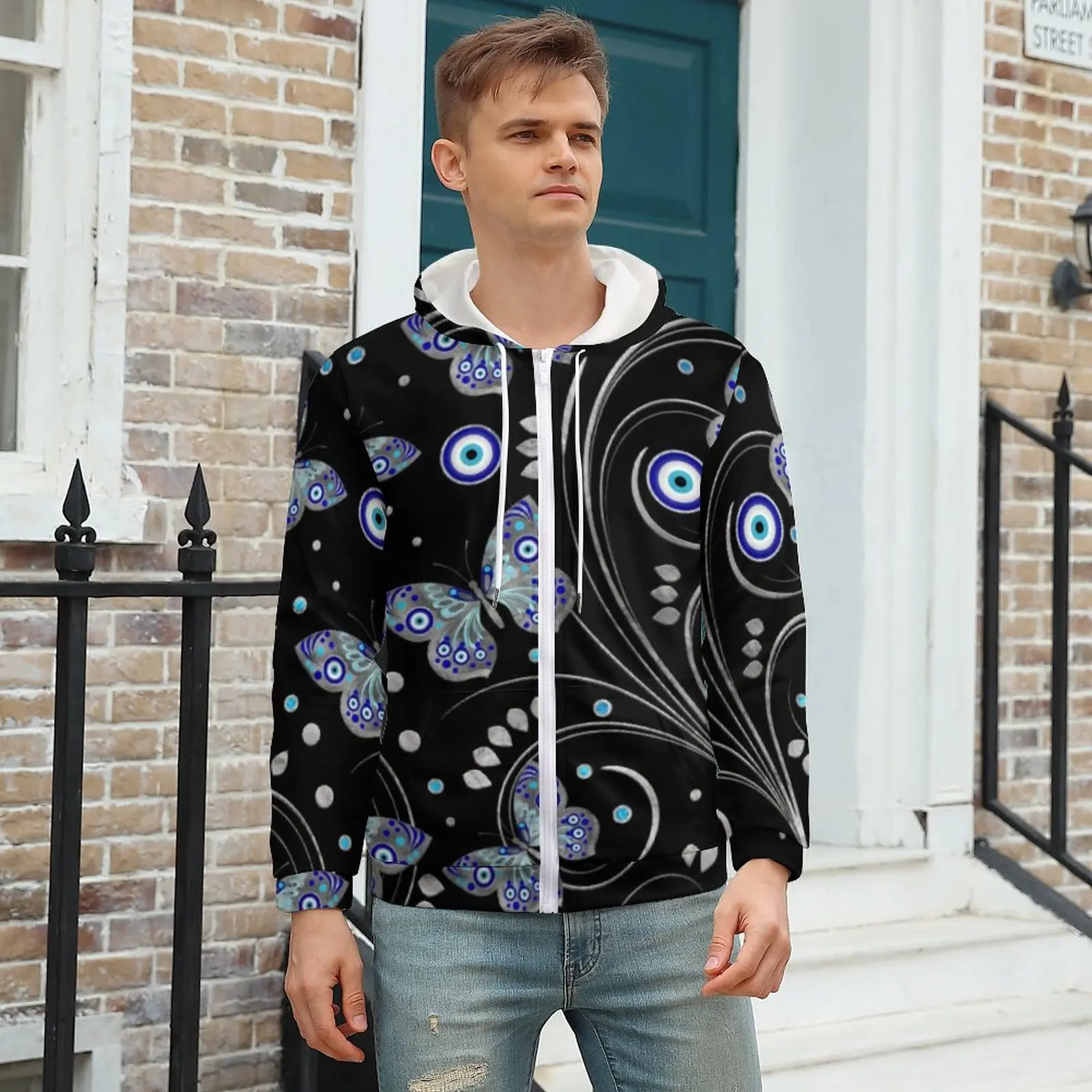 

Butterfly Evil Eye Hoodies Polyester Nazar Charm Print Modern Graphic Hoodie Long Sleeve Casual Oversized Hooded Sweatshirts
