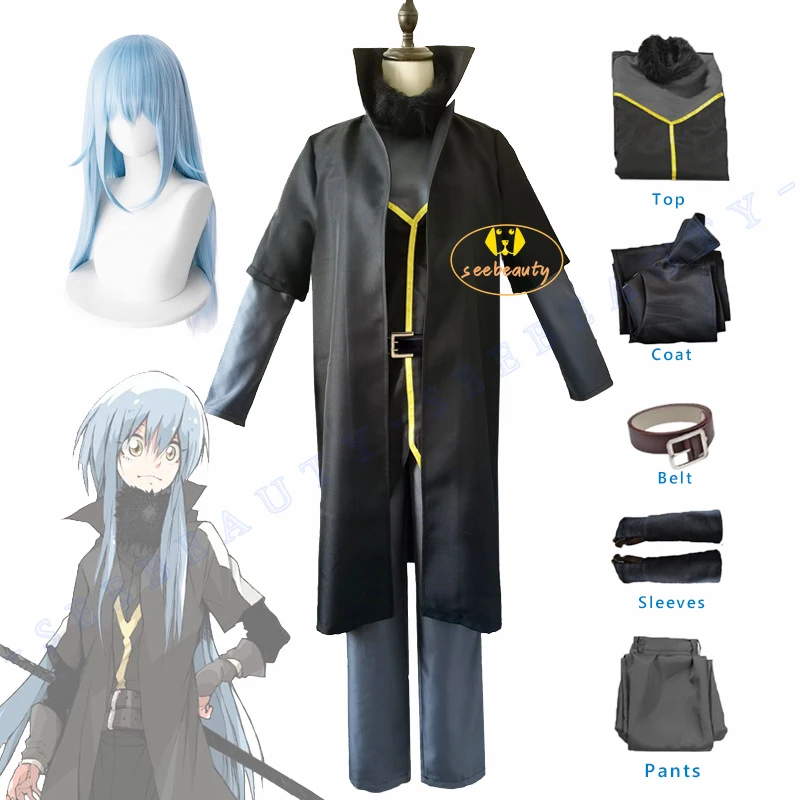 

That Time I Got Reincarnated as a Slime Slime Rimuru Tempest Cosplay Costume Black Suit Outfit Blue Wig Party Role Play Costume
