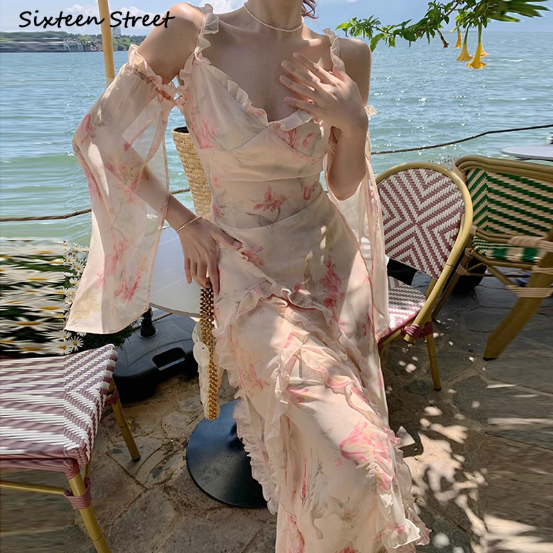 

Vintage Summer Vacation Dress Women 2022 Flower Printed V Neck Bodycon Dress for Women Sleeveless Elegant Party Clothing L