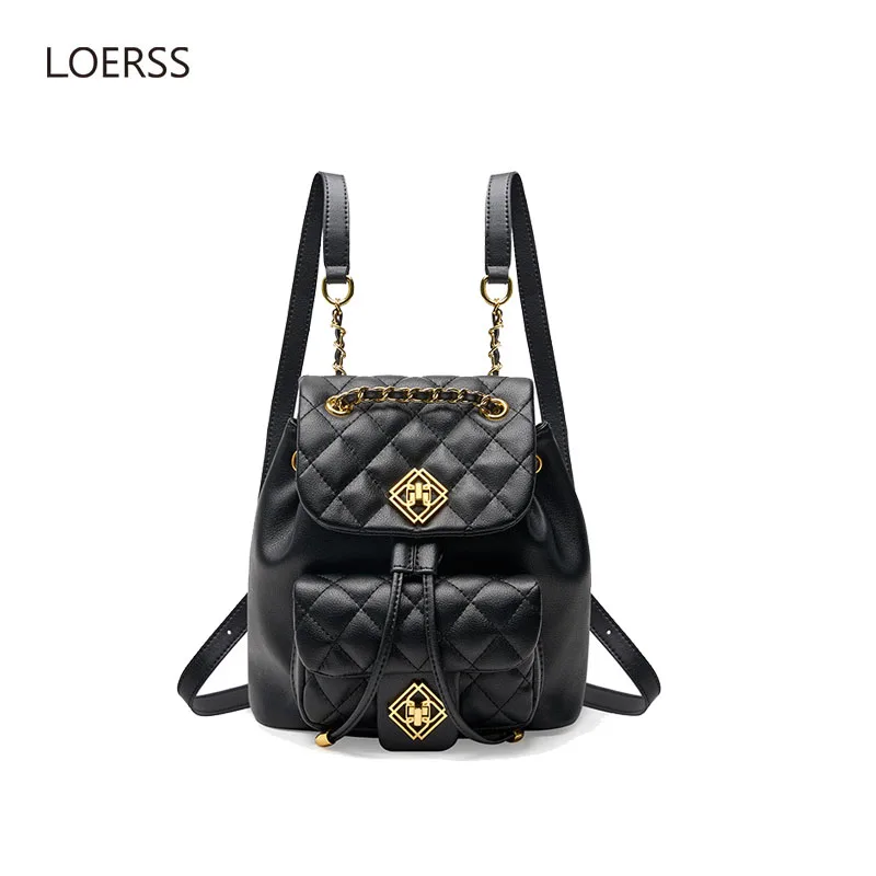 LOERSS Genuine Leather Luxury Backpack Large Capacity Diamond Lattice Bags Shopping Commute handbags for women 2023 New Design