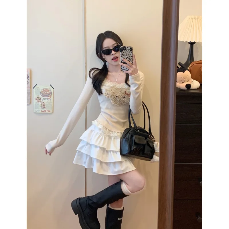 Милый милый модный комплект женская осень 2024 новая футболка с ленивым щенком