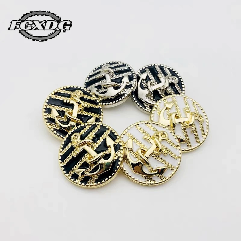 

10pcs 20/25mm Fashion Metal Shank Buttons for Coat Anchor Pattern Black Jacket Buttons Handmade DIY Sewing Buttons for Clothing