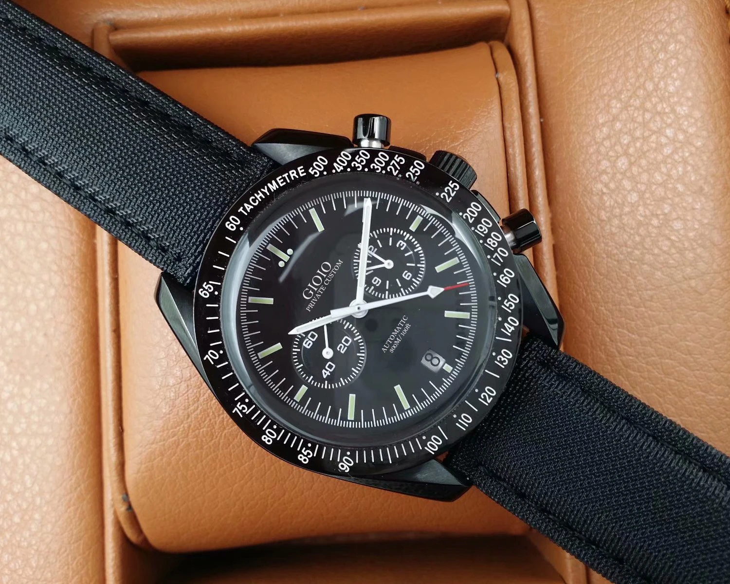 

Luxury Mens Automatic Mechanical Watch Stainless Steel Luminous Ceramic Black Canvas Leather Sapphire