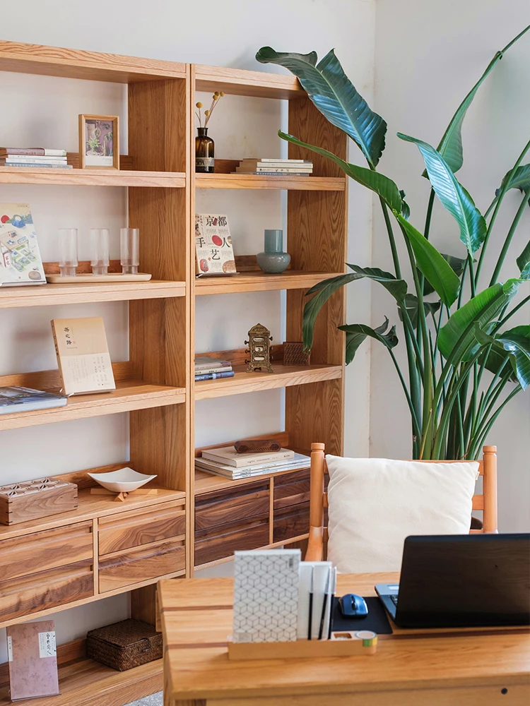 Напольный книжный шкаф из массива дерева книжная полка с двумя выдвижными