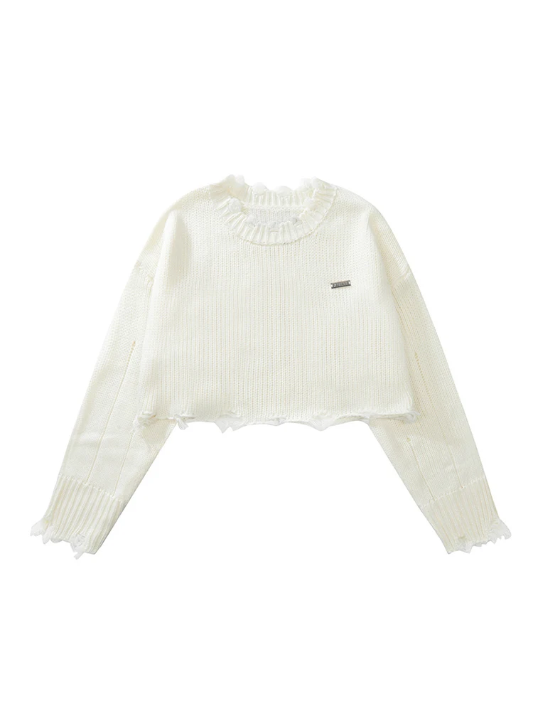 

New 2022 Korean Fashion Crop Knit Tops Women Sweater Solid Color Streetwear Short Pullover Loose Casual Autumn Winter Cloth I803